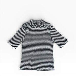 Small Striped Black and White Mock Neck Shorts Sleeve